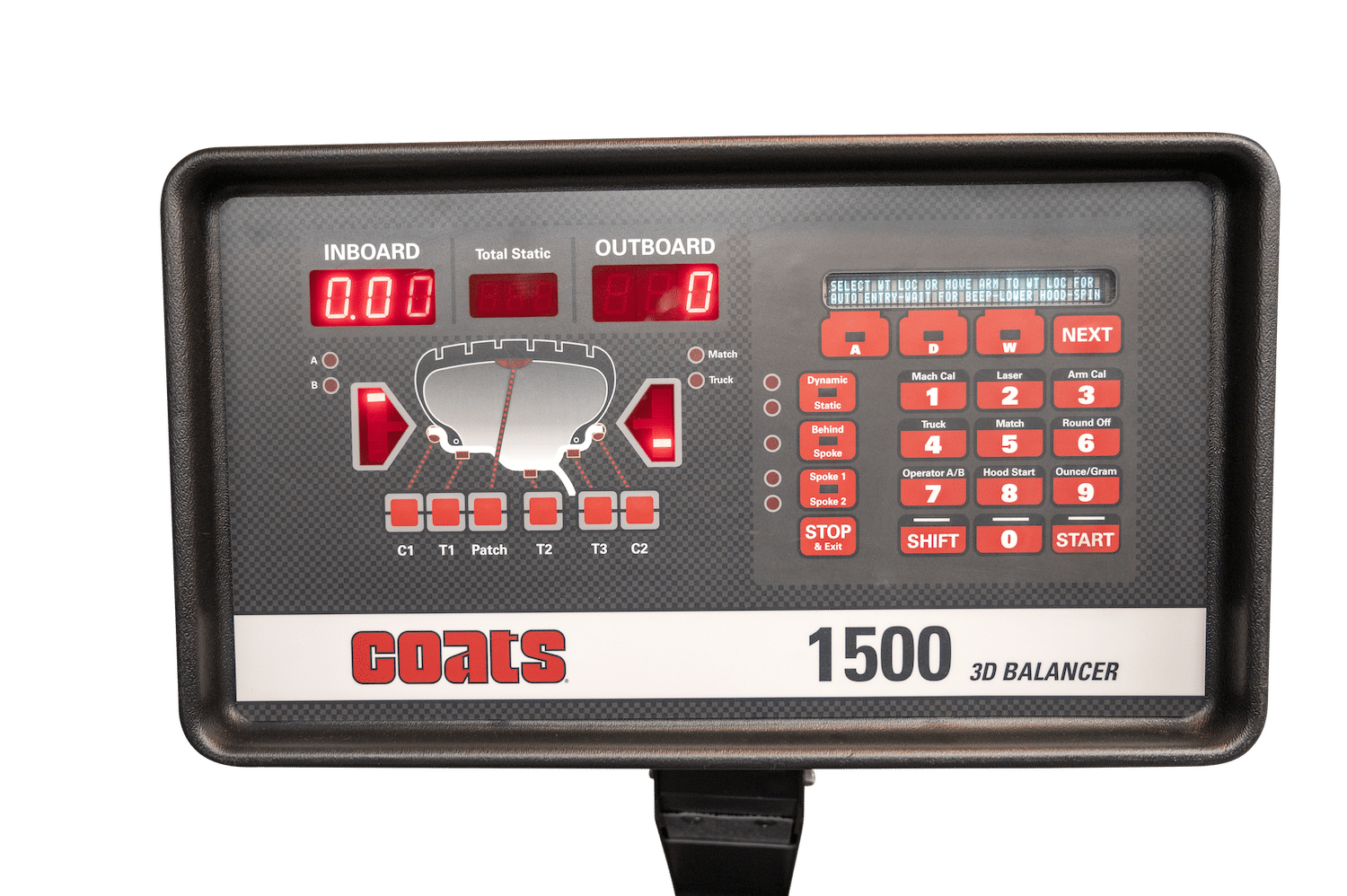 The capacitive touch screen buttons of the 1500 wheel balancer