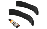 2 black, rubber-material bead loosener shovel covers with an included tube of adhesive