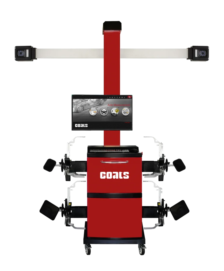 Front view of a red, Coats alignment machine CWA6600