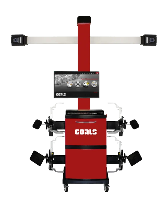 Front view of a red, Coats alignment machine CWA6600