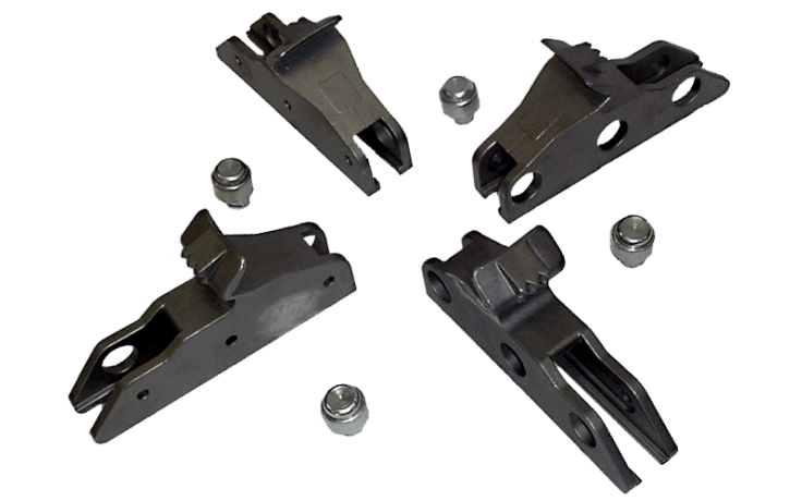 4 dark gray, steel, tire changer clamps with fasteners